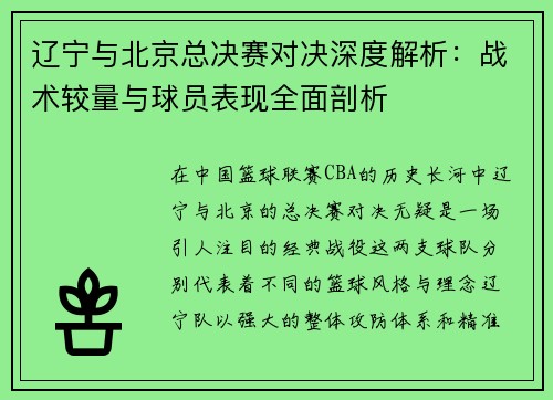辽宁与北京总决赛对决深度解析：战术较量与球员表现全面剖析