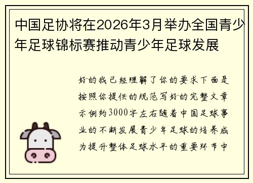 中国足协将在2026年3月举办全国青少年足球锦标赛推动青少年足球发展